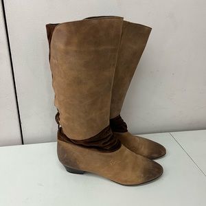 1970s inspired vintage women brown leather boots size 40